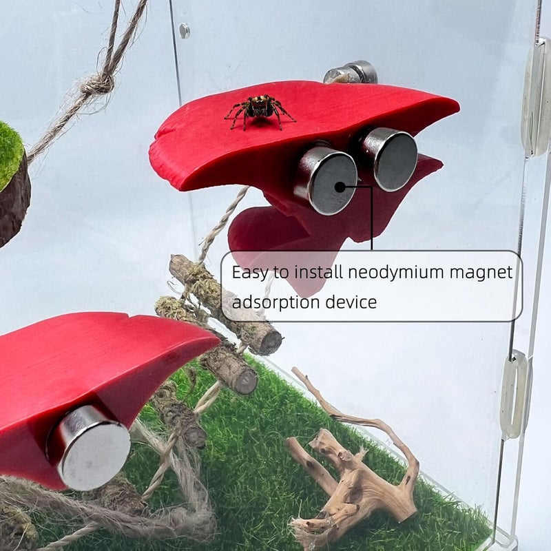 Daerky Jumping Spider Mushroom Shelf, Magnetically Concealed Jumping Spider Habitat,Serves As Enclosure Decorate Accessories for Spider Climbing Feeding and Platforms (Red) - Image 2